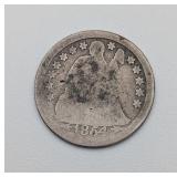 1854-D Seated Liberty Dime, 90% Silver