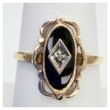 VTG 10KT Gold Onyx Diamond Ring