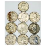10 1964 Washington Quarters 90% Silver
