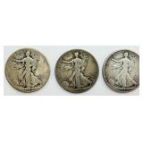 3 Walking Liberty Silver Half Dollars