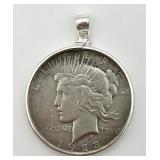 1923-D Peace Silver Dollar Pendant w/ 925 Bezel