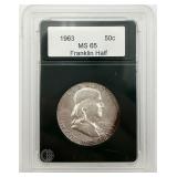 Graded 1963 Franklin Silver Half Dollar, MS65