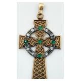 VTG 9KT Gold Diamond & Emerald Celtic Knot Cross