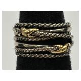 David Yurman 925/18K Gold Double X Crossover Ring