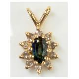14KT Y/G Natural Sapphire & Diamond Pendant