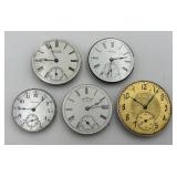 5 Waltham Antique & Vintage Pocket Watch Movements