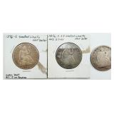 3 Seated Liberty Silver Half Dollars 90% Silver