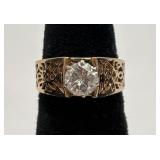14K Gold Filigree & Natural Diamond Ring