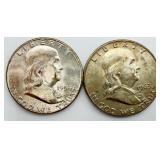 2 Franklin Half Dollar Coins 90% Silver
