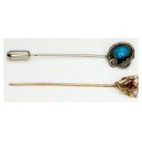 ANTQ 10KT Gold Stick & VTG 925 Turquoise Stick Pin