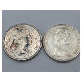 2 Canada One Dollar Silver Coins 80% Silver