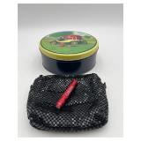 Vtg Tin, Blk Mesh Pouch & Red Carlton Flashlight