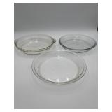 Lot of 3 Clear Glass Pie Plates