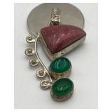 925 Handcrafted Pendant Rhodonite & 2 Stones