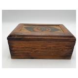 VTG Handcrafted Wooden Box w/Carved Leaves