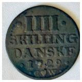 1729 Denmark 4 Skilling Coin