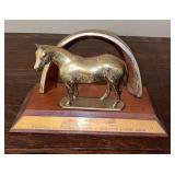 Brass Trophy w/Horse on Wooden Pedestal