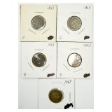 5 1863 Indian Head Pennies
