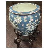 Lovely Lotus & Koy Asian Vase w/Stand