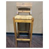 Wooden Bar Stool w/Woven Rush Seat