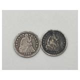 2 Seated Liberty Half Dimes