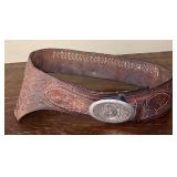 vintage Western  tooled brown leather belt