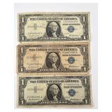 3 Series 1957 Blue Seal $1 Silver Certificates