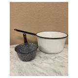 2 Vintage Enamelware Pots