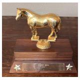 Trophy Metal-Gold Tone Horse on Pedestal