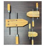3 Different Size Vtg. Hand-screw Wood Clamps