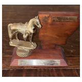 Trophy Brass Horse On wooden plaque AR