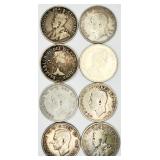 8 Canada 80% Silver 25 Cents Coins