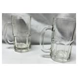 2 Heavy Paneled Clear Glass Mugs