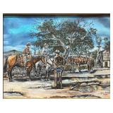 Framed Western Themed Oil on Canvas Study Copy