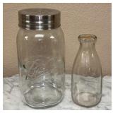 Large Ball Canister Jar, VTG Glass Milk Jar