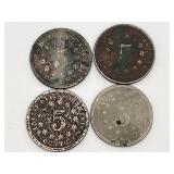 4 Shield Nickels