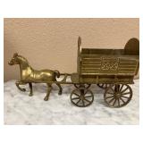 Vintage Brass Horse-drawn Covered Wagon Statue