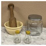 Vintage Shakers, Canister Jar, Mortar & Pedestal