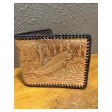 Tooled Leather Wallet Fly Fishing