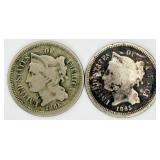 2 1865 3 Cent Coins