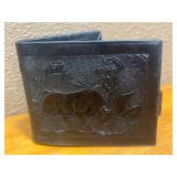 Vintage Hand-tooled Black Leather Bifold Wallet