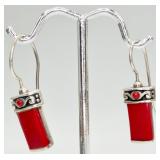 Pair of Red 925 Pierced Earrings