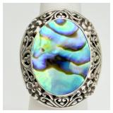 Beautiful 925 Abalone Filigree Ring