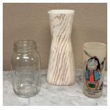 Wood grain style vase, Indian glass, Mason jar