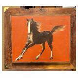 Rustic Wooden Framed Painting of a Horse