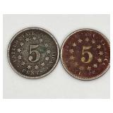 1870 & 1872 Shield Nickels