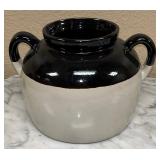 Strip brown glazed handle crock