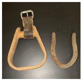 Cast Iron Horseshoe & Wooden Stirrup
