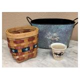 Floral Metal bucket, Pail Candle, Wicker basket
