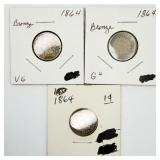 3 1864 Indian Head Pennies